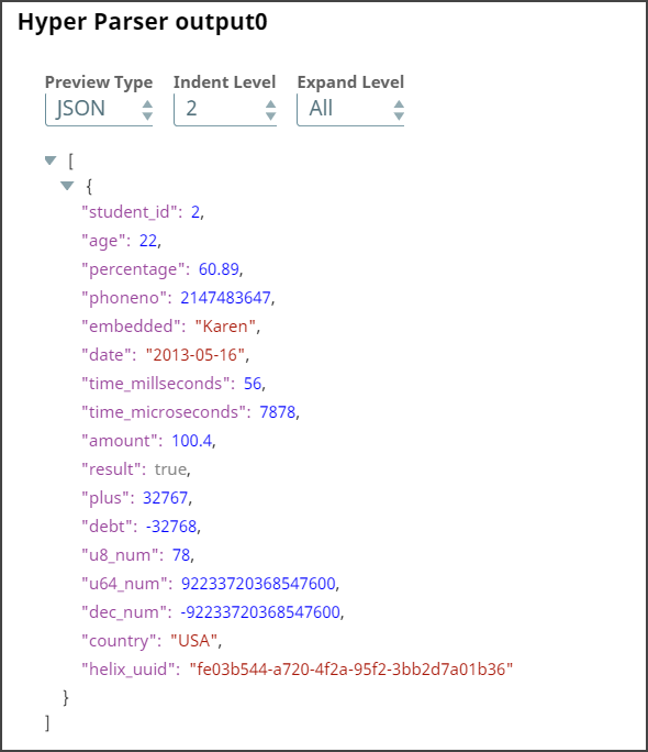 Hyper Parser JSON Output