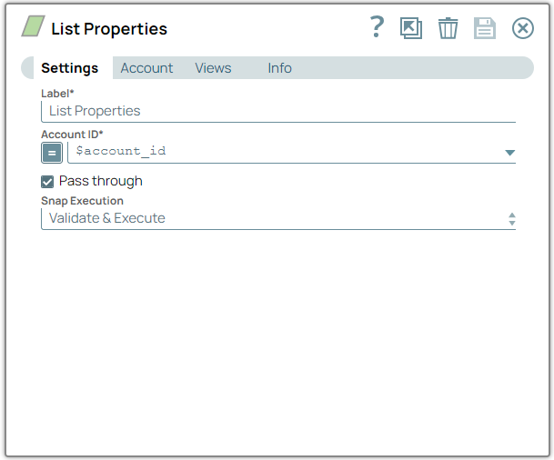 List Properties Snap Configuration
