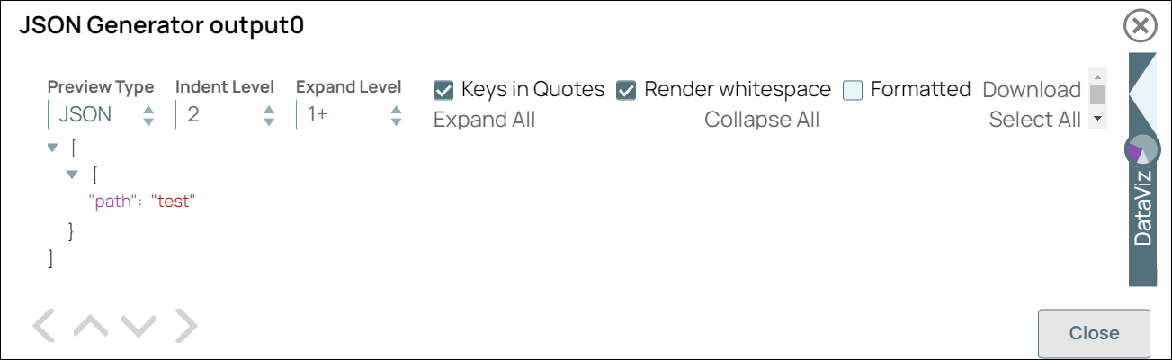 JSON Generator Snap Output