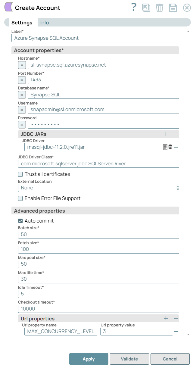 Create Account dialog