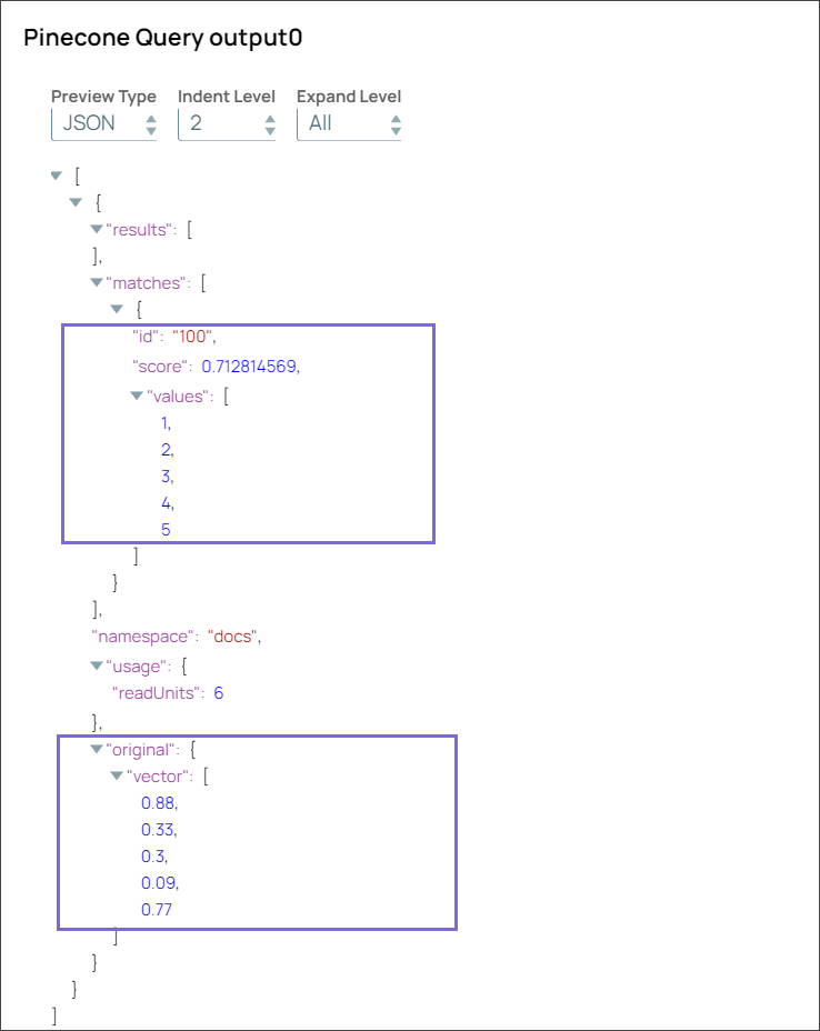 Pinecone Query Snap Output