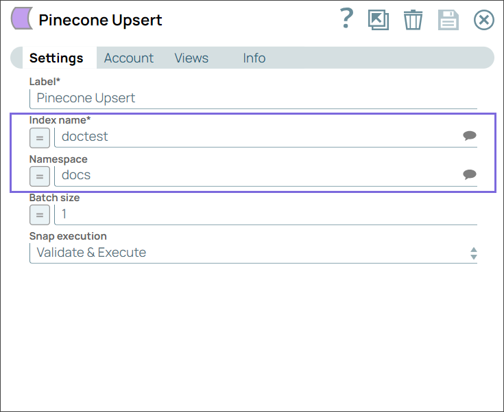 Pinecone Upsert Snap Configuration