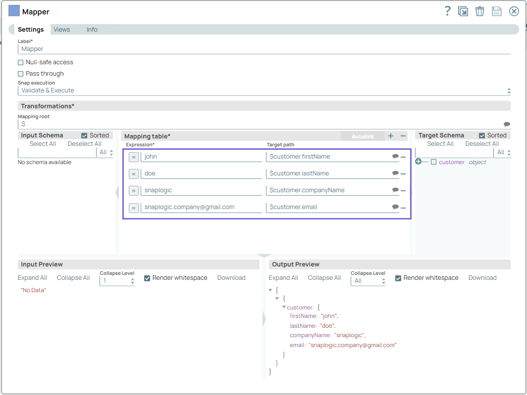 Mapper Snap Configuration