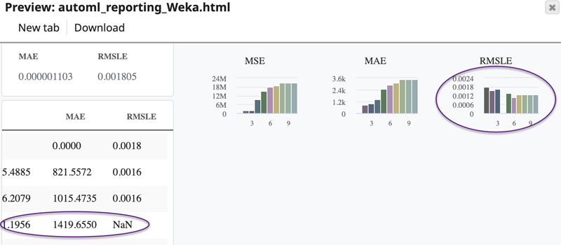 Preview showing one item where RMSLE is NaN