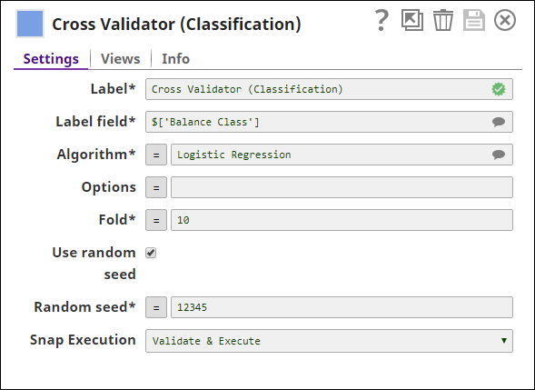 Cross Validator (Classification) Snap dialog