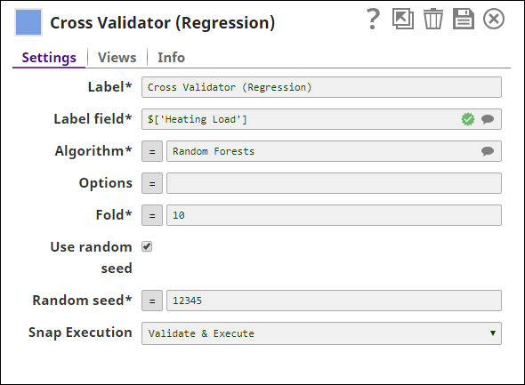 Cross Validator (Regression) Snap dialog