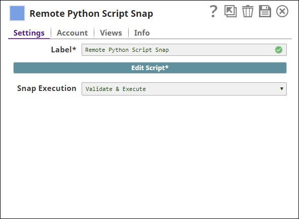Remote Python Script Snap dialog