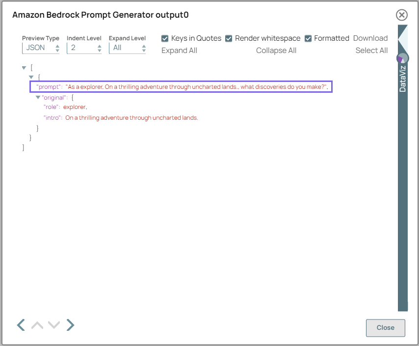 Amazon Bedrock Prompt Generator Snap Output