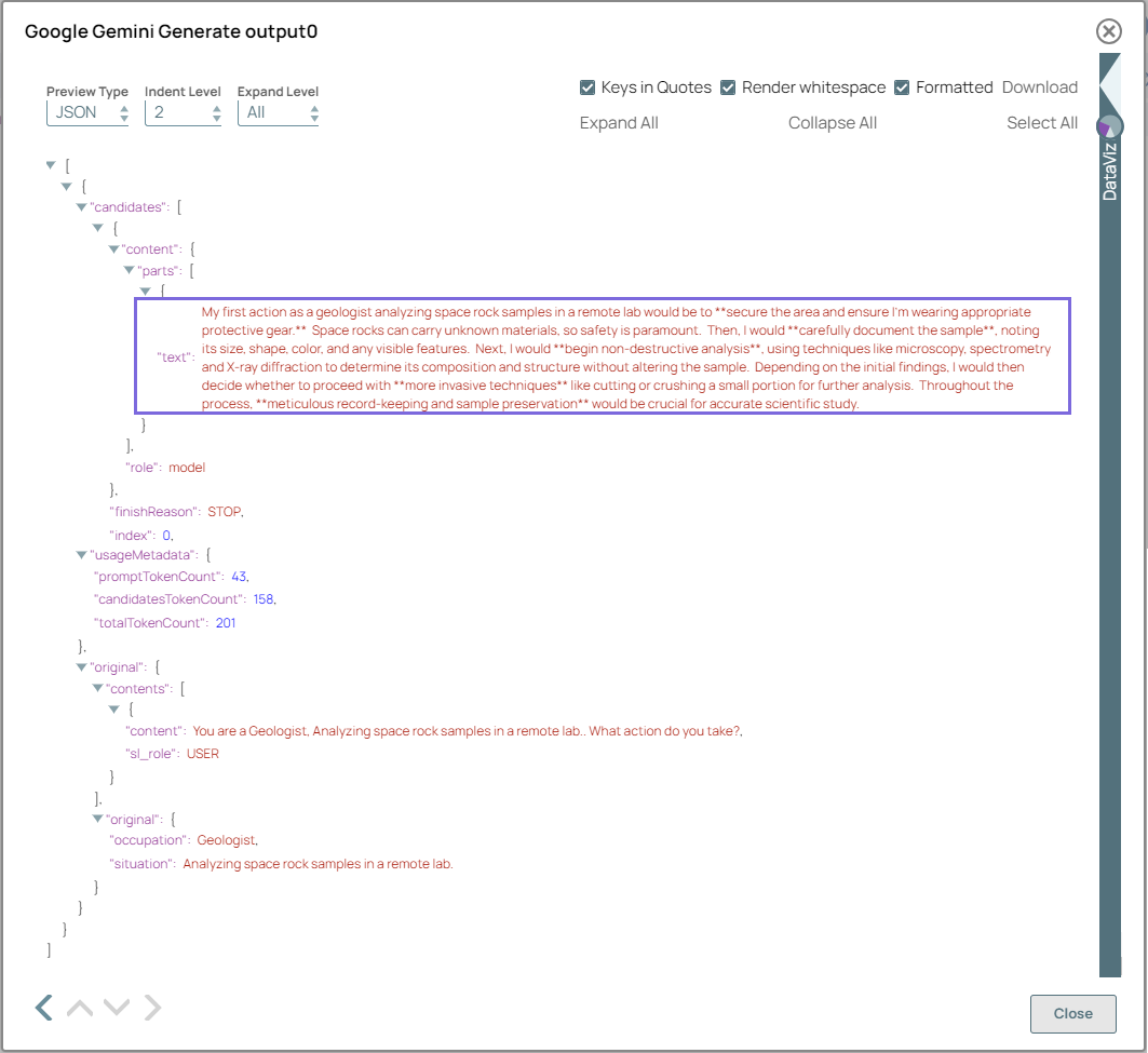 Google Gemini Generate Snap Output