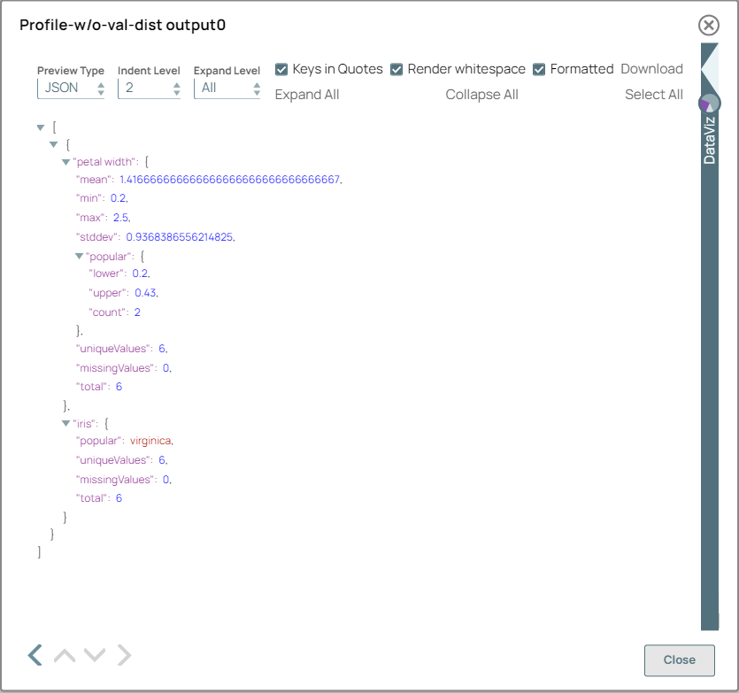 ML Analytics Profile Snap (without Value distribution) Output