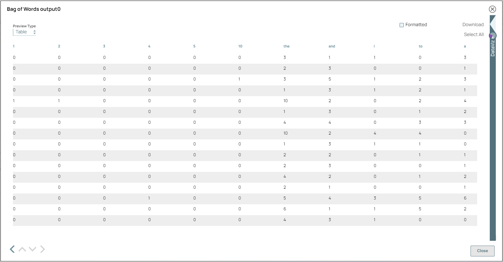 Bag of Words Snap Output