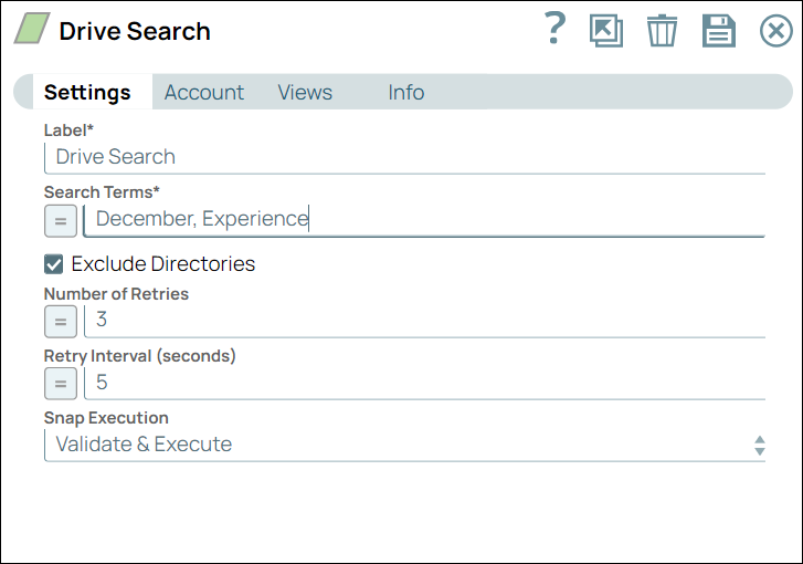 Drive Search Snap Settings dialog
