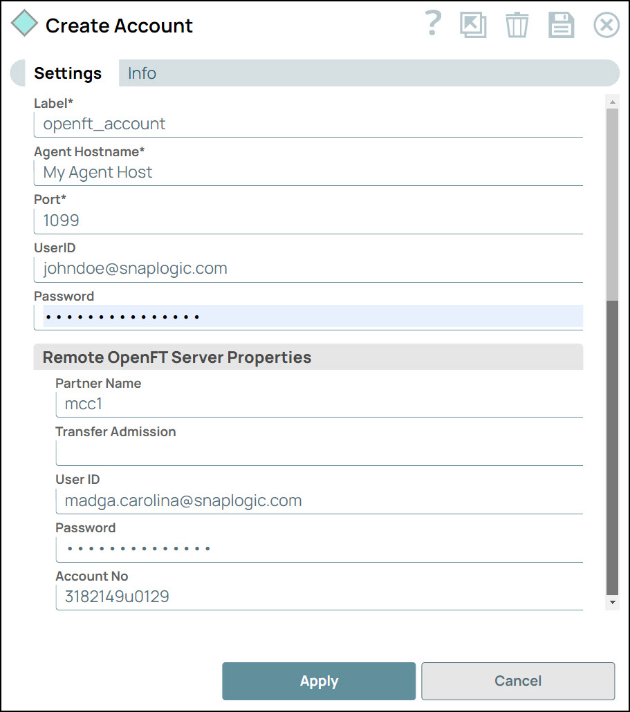 Create OpenFT Account dialog