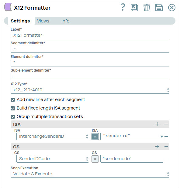X12 Formatter Snap Settings