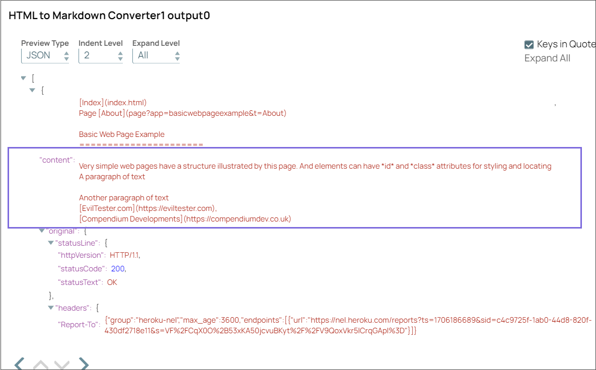HTML to MD Snap Output