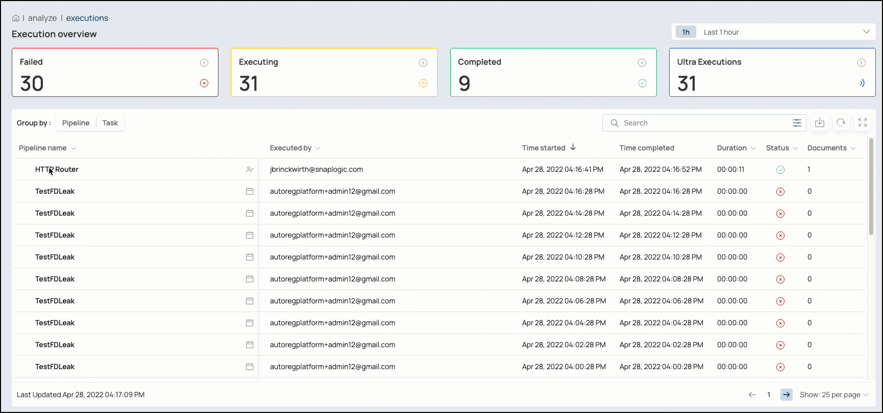 Pipeline information available after clicking the Pipeline name