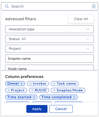Advanced search options