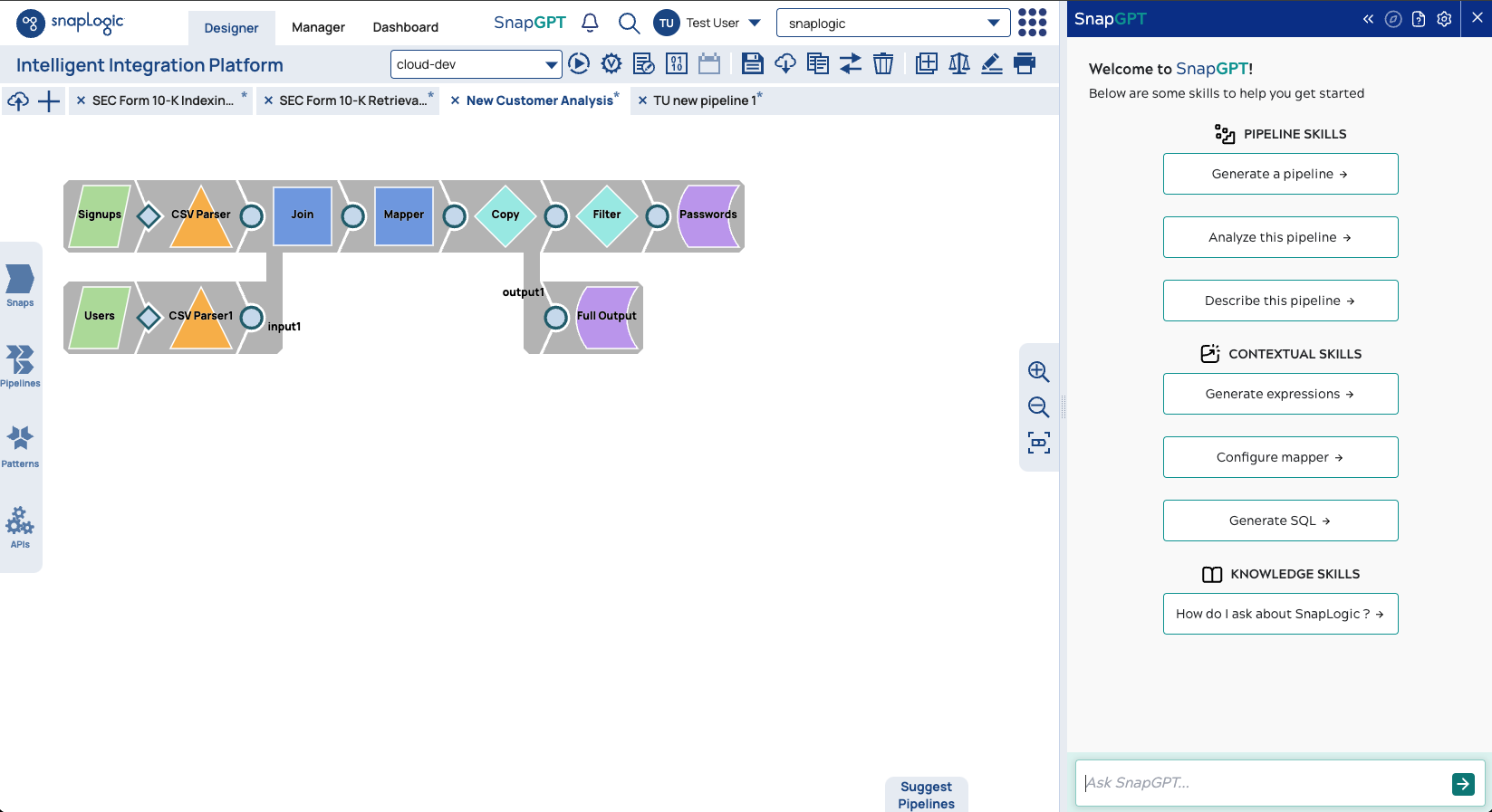 SnapGPT panel in Designer