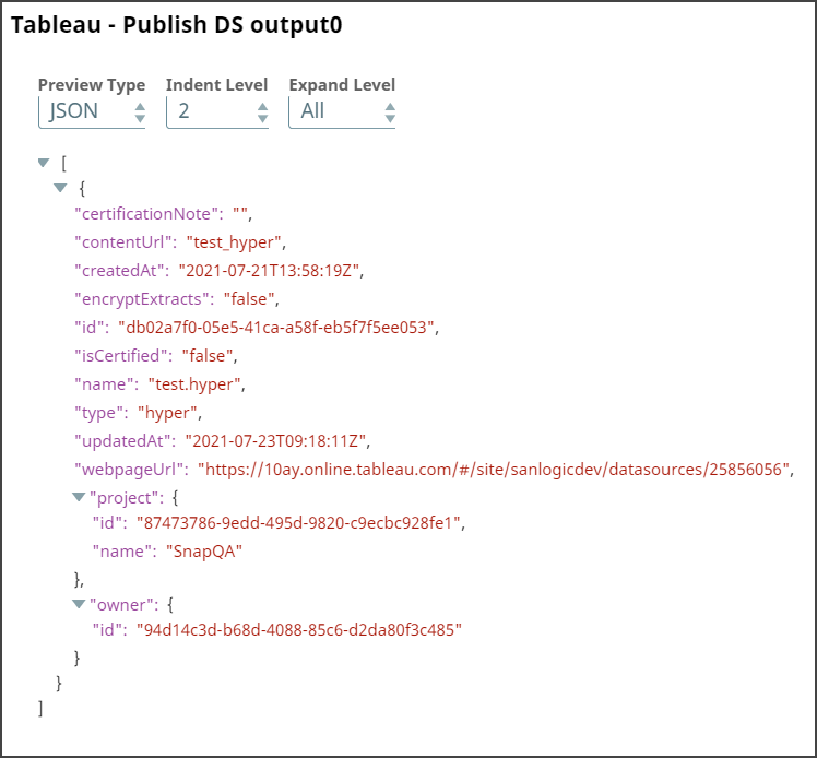 Tableau REST Output
