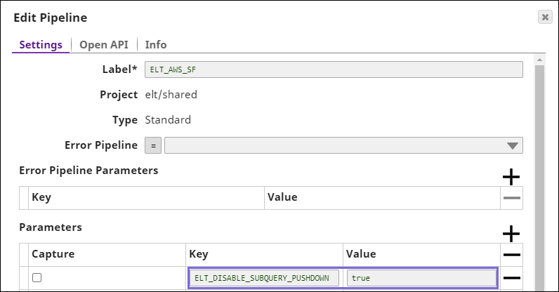 Setting Pipeline parameter for SPDO