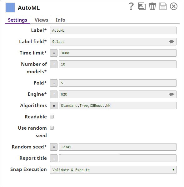 AutoML Snap dialog