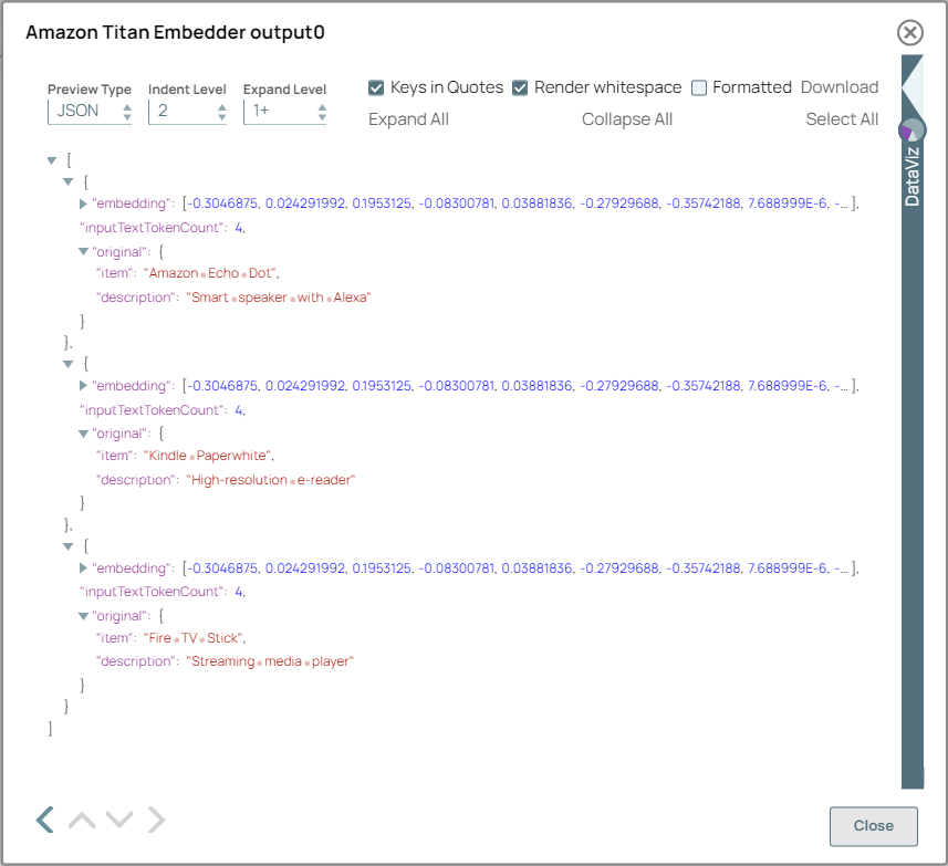 Amazon Titan Embedder Snap Output