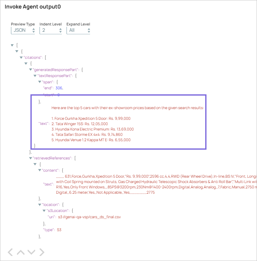 Invoke Agent Output