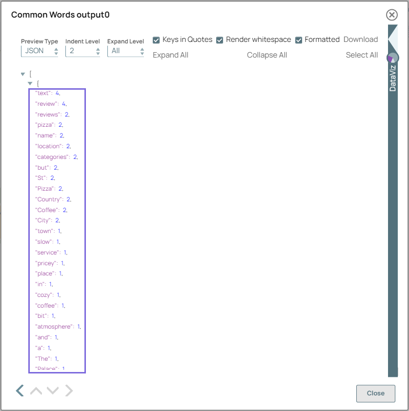 Common Words Snap Output
