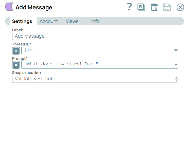 Add Message Snap Configuration