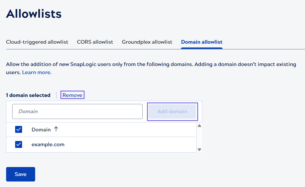 Admin Manager Domain allowlist