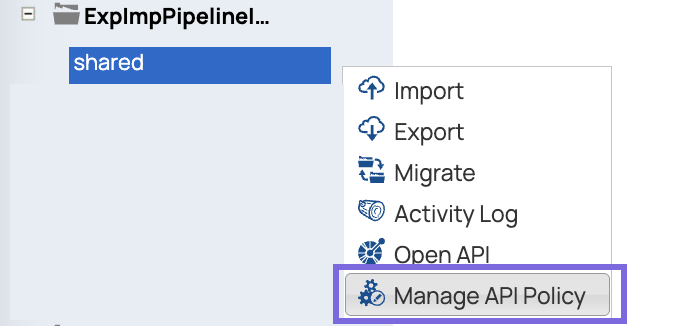API Policy from the Project menu