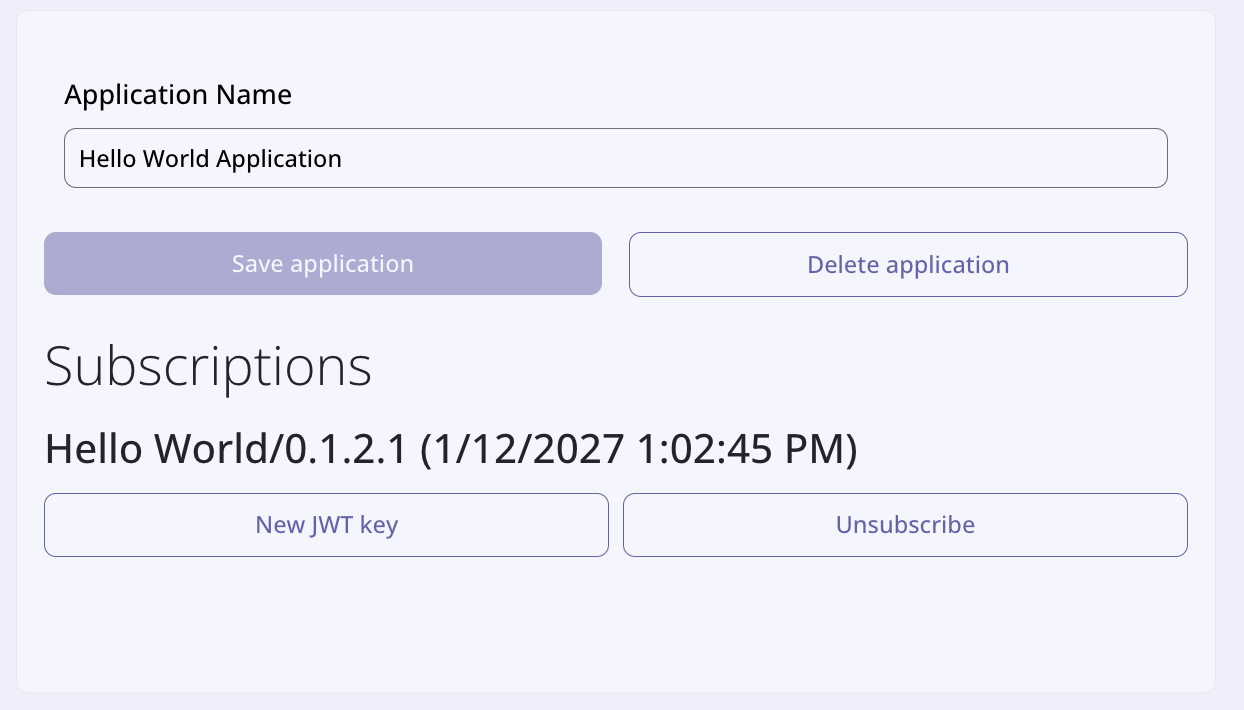 Applications management page