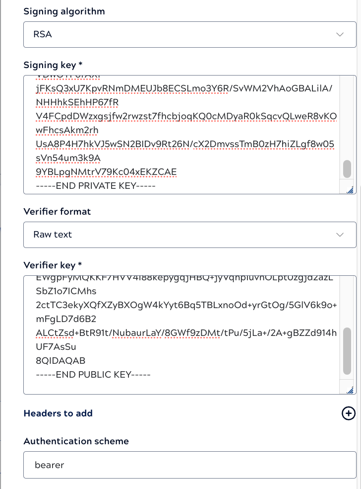 Subscription key settings for a JWT