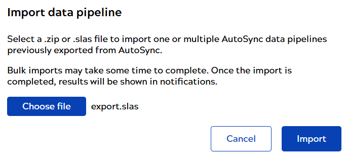 Import data pipeline in bulk