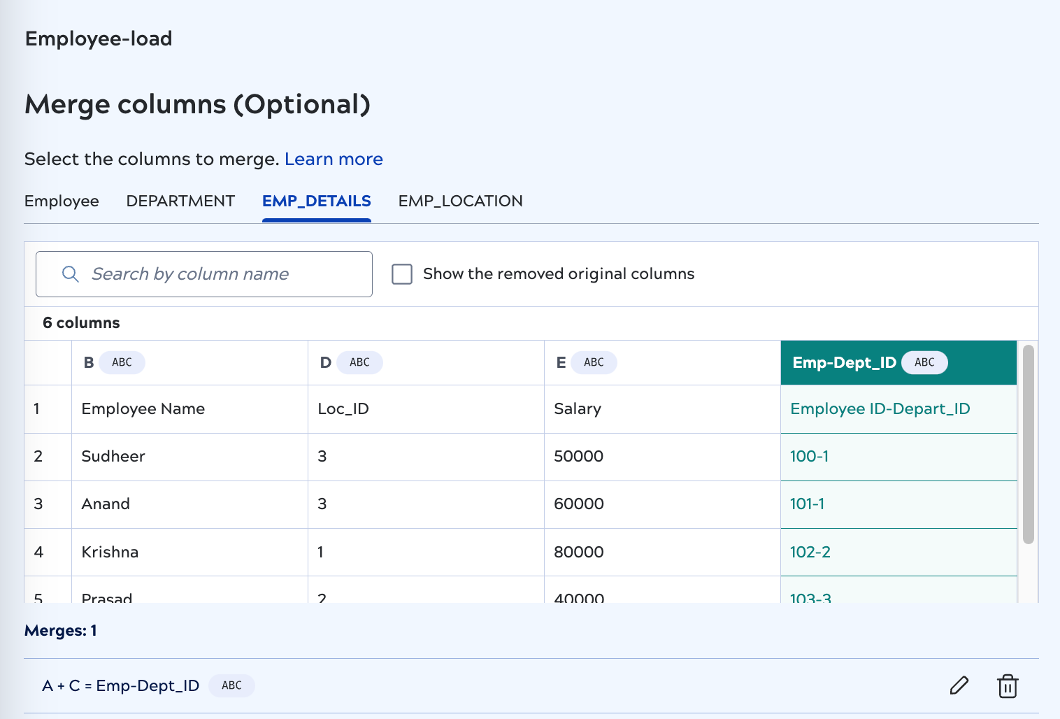 Merge columns finished