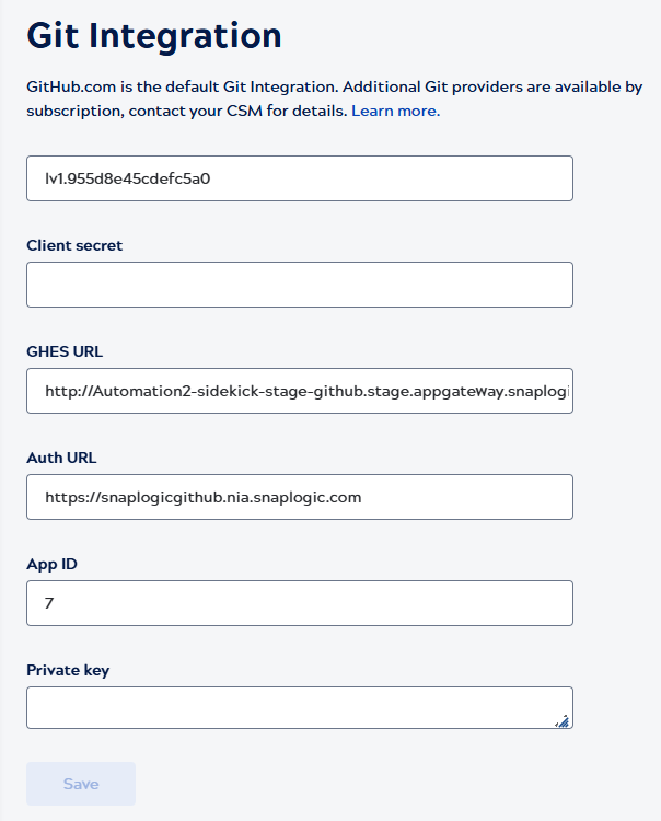GHES configuration form.