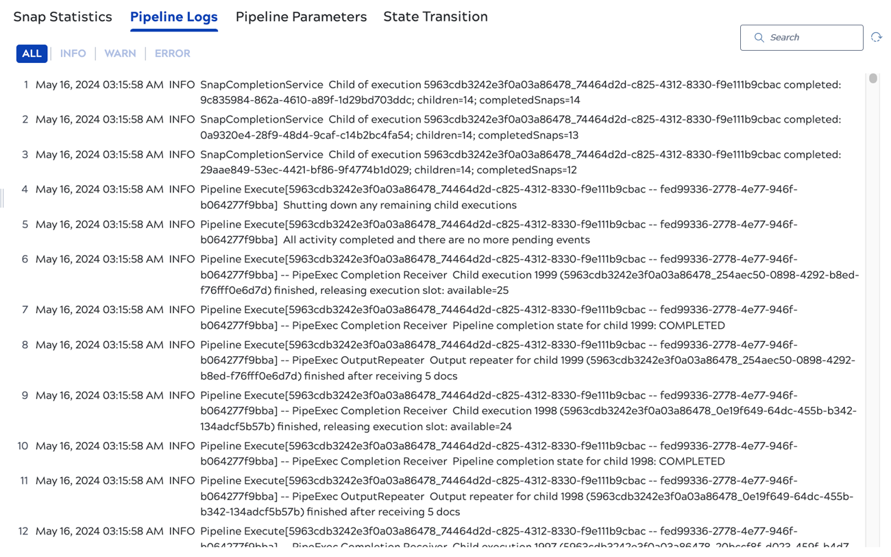Pipeline details logs tab