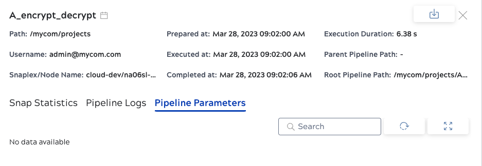 Pipeline paramters details