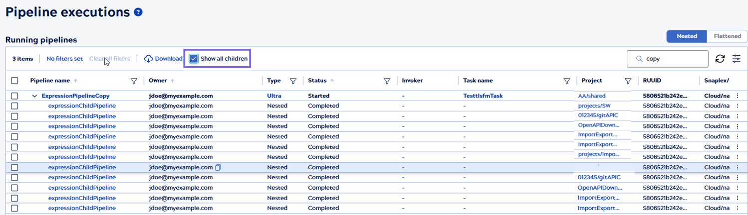 Show all children option enabled.