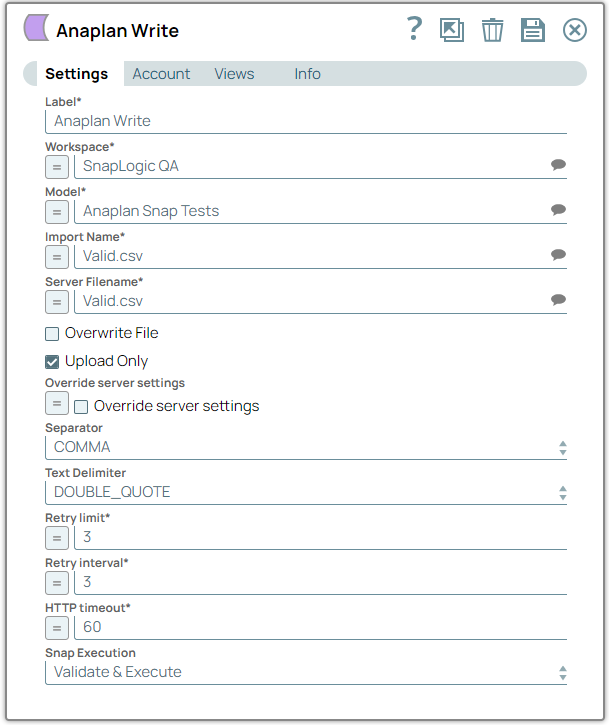 Anaplan Write configuration