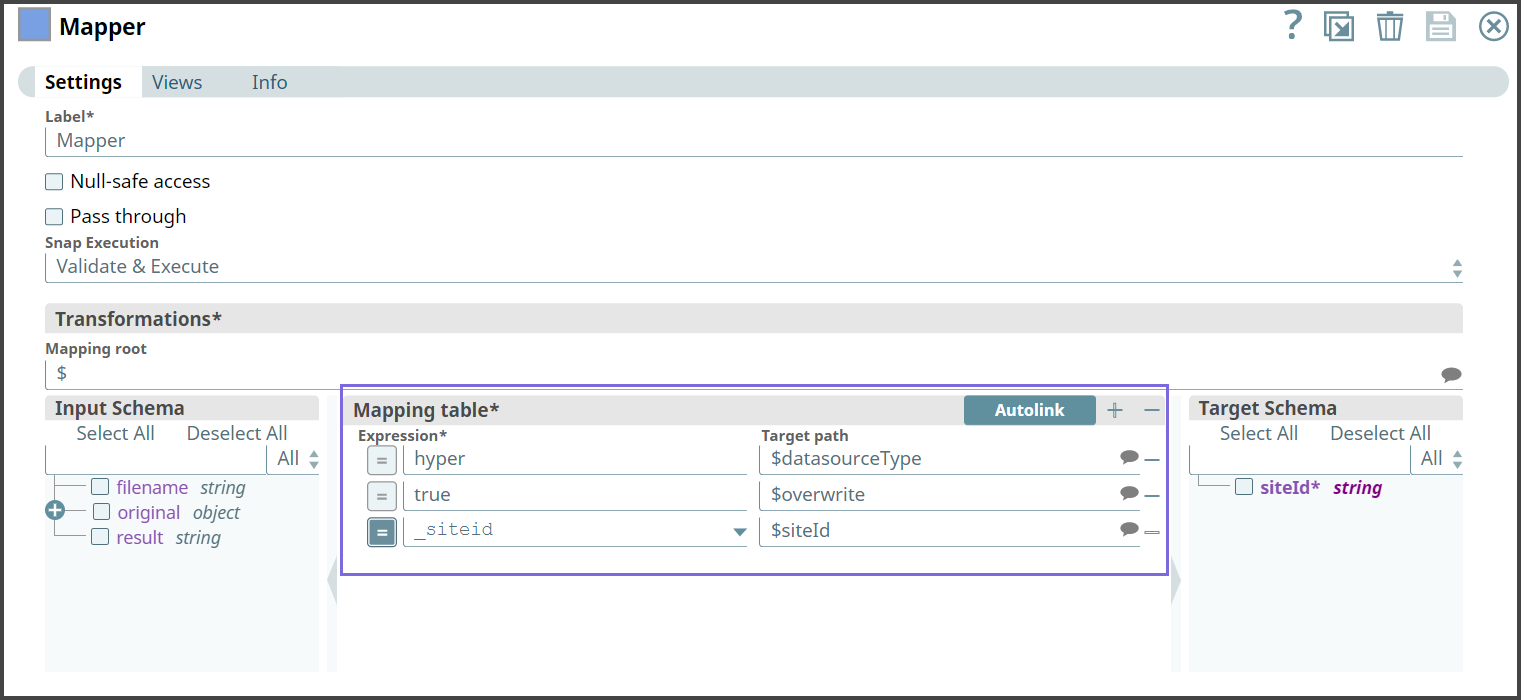 Mapper Snap configuration