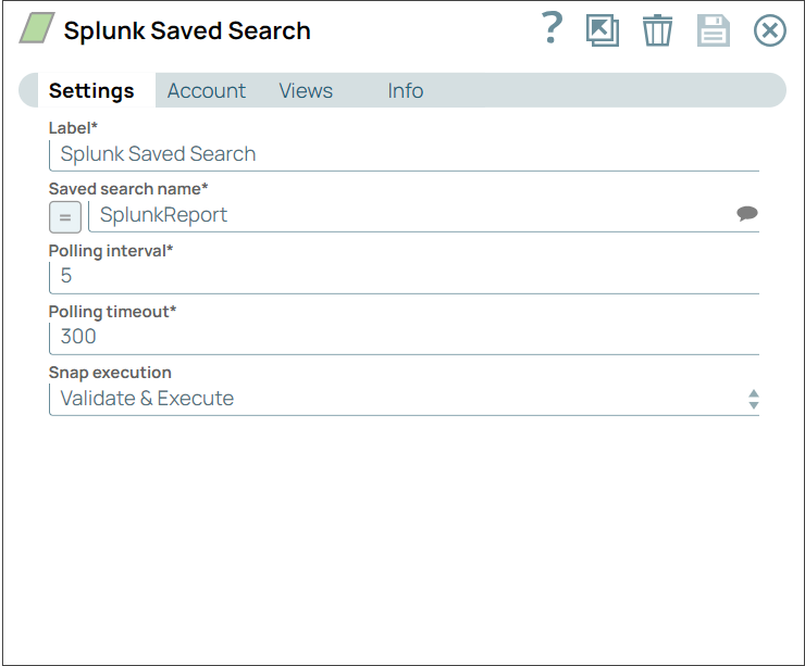 Splunk Saved Search Snap configuration