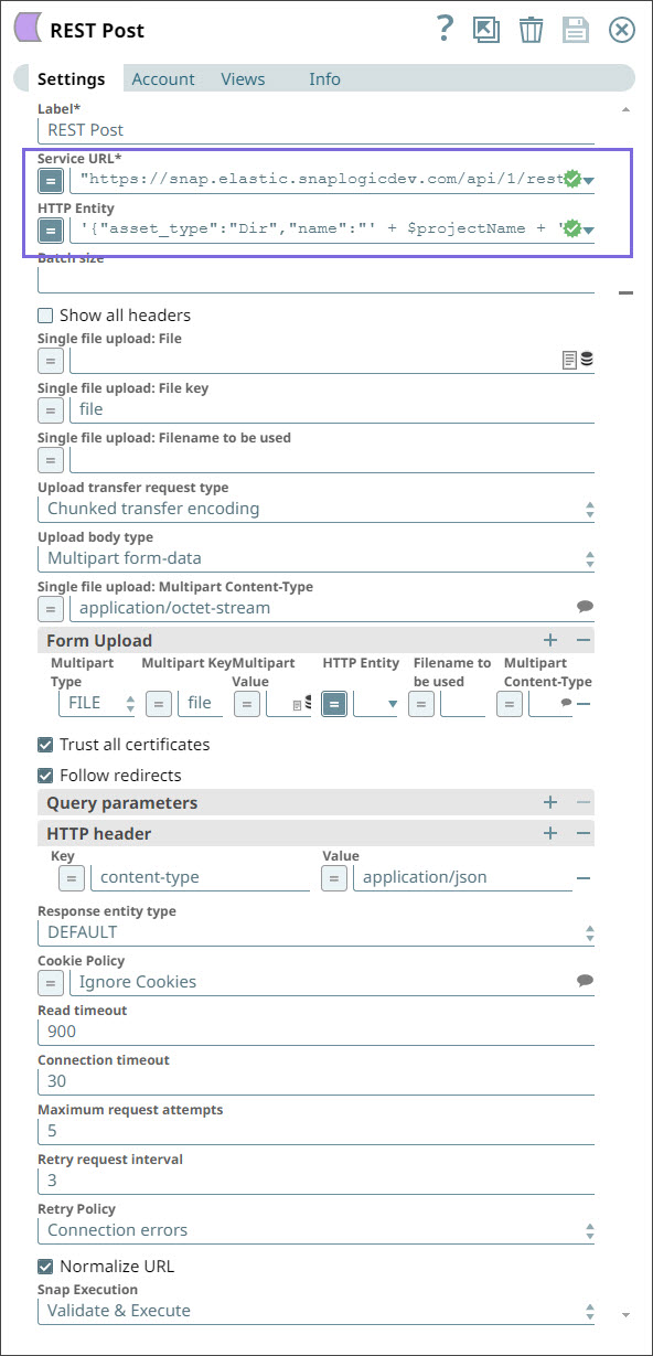 REST Post Snap configuration