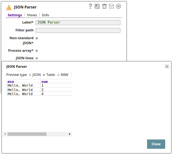 JSON Parser Configuration Settings