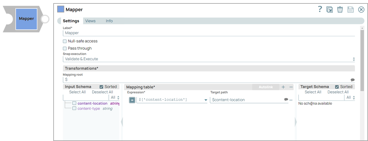 Mapper Snap Configuration Settings