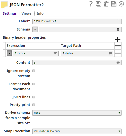 JSON Formatter Snap Configuration