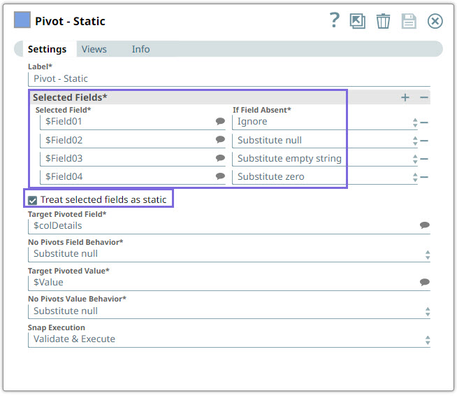 Pivot Snap Configuration with selected fields