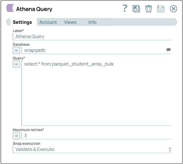 Athena Query Snap configuration