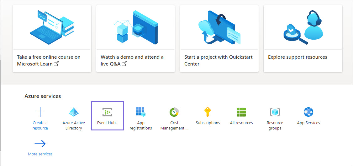 Event Hubs Landing Page