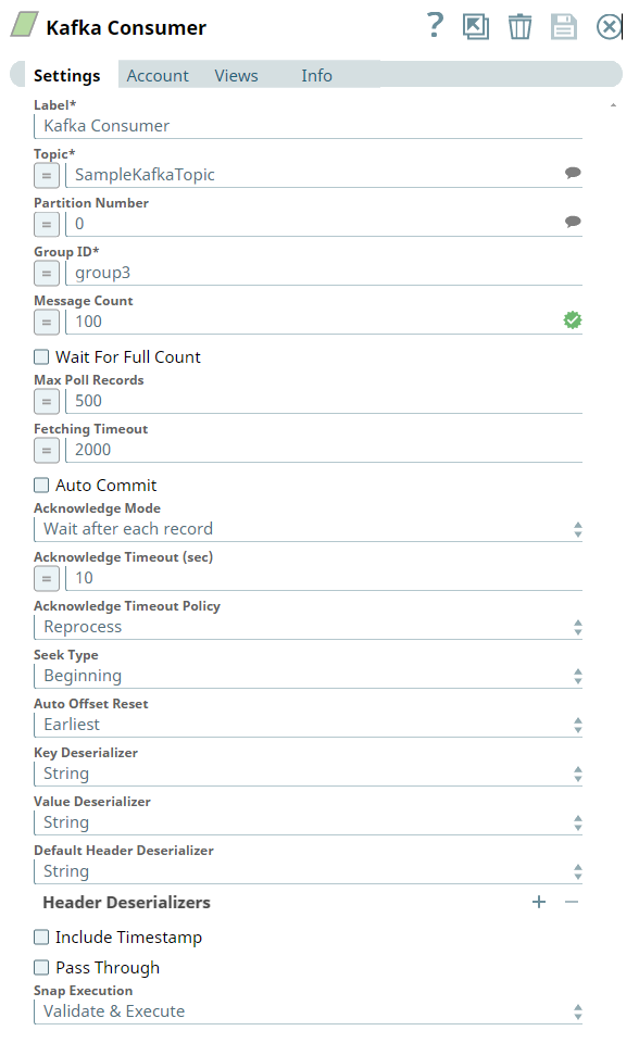 Kafka Consumer Snap configuration